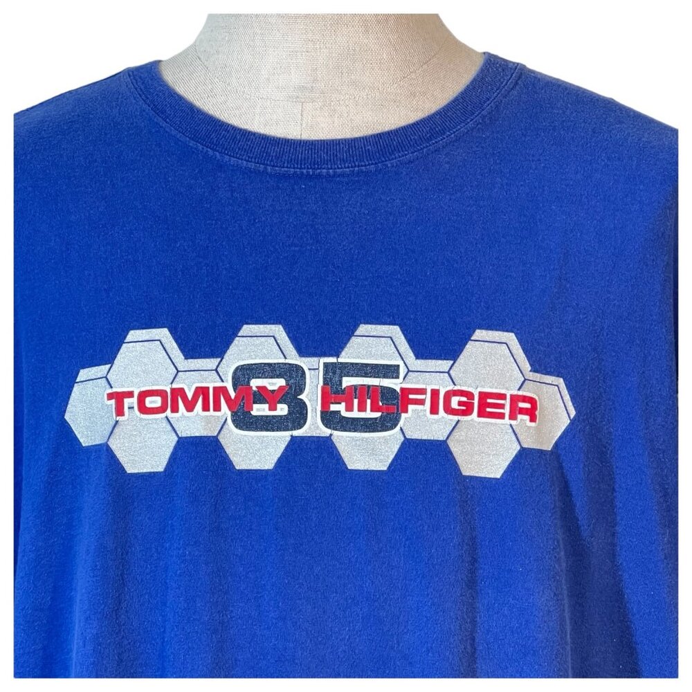 2005 Mens Tommy Hilfiger Blue T Shirt Spell Out Size XXL Blue Graphic Tee VTG